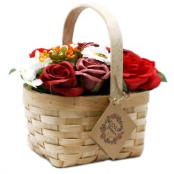 Bouquet in cesto di vimini - grande rosso - Sapone