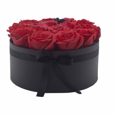 Geschenkbox - Seifenblume 14 Rosen rot - rund