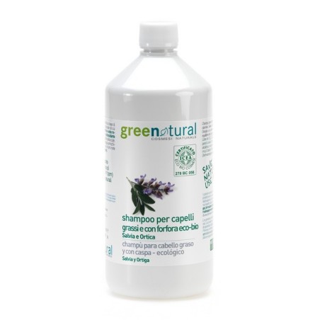 CHAMPU CABELLO GRASO o CASPA SALVIA Y ORTIGA 1 LITRO ECOLOGICO GREENNATURA