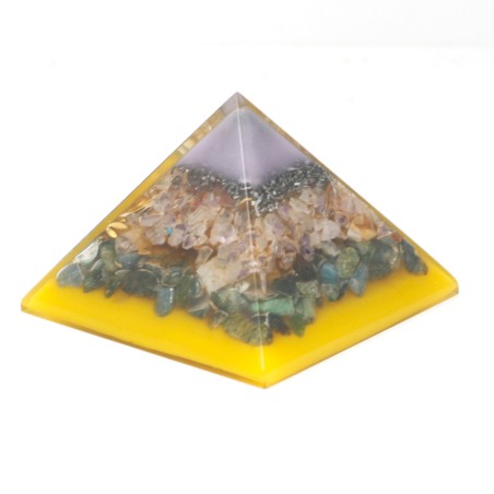 Lrg Orgonite Pyramide Lrg 70mm - Chakra Gemmes 70cm - Arbre (Base d’Or)