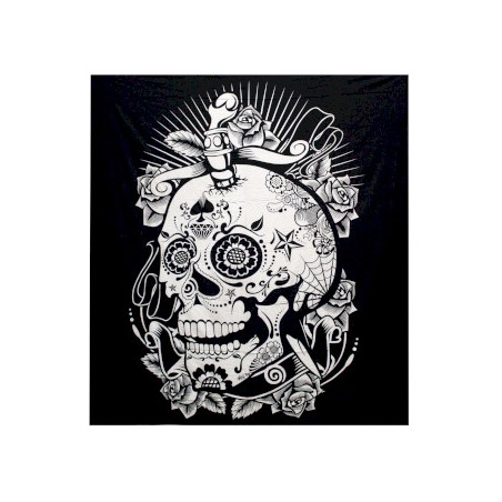 Double Cotton Bedspread B&W + Tapestry - Pink Skull