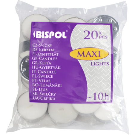 20x Unscented Bispol tea candles - 10h duration