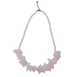 Collana lunga con gemme di pietra - Quarzo rosa...