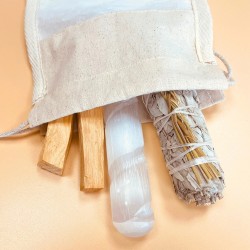 KIT PURIFICACION Y RITUAL LIMPIEZA (VARITA SELENITA, PALO SANTO y ATADITO SALVIA BLANCA)