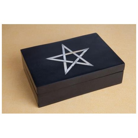 SCHWARZE SPECKSTEINBOX 16X10X6 CM PERLMUTT PENTAGRAMM TAROT BOX