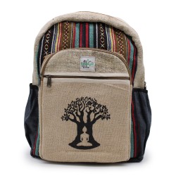 Mochila Grande de Cáñamo - Diseño Árbol de Bohdi - 45x30x10cm