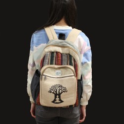Mochila Grande de Cáñamo - Diseño Árbol de Bohdi - 45x30x10cm