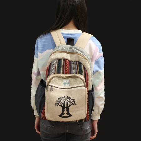 Mochila Grande de Cáñamo - Diseño Árbol de Bohdi - 45x30x10cm