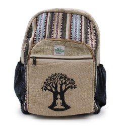 Mochila Grande de Cáñamo - Diseño Árbol de Bohdi - 45x30x10cm
