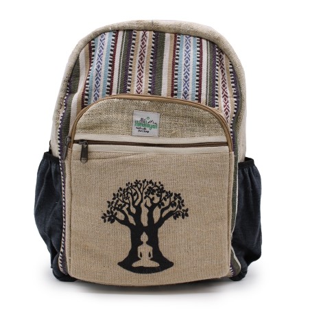 Mochila Grande de Cáñamo - Diseño Árbol de Bohdi - 45x30x10cm