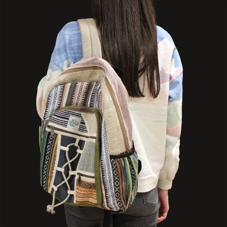 Mochila Grande de Cáñamo - Estilo Cuerda y Bolsillos - 45x30x10cm