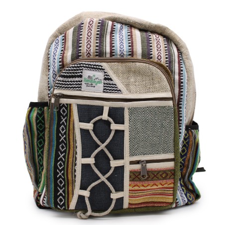 Mochila Grande de Cáñamo - Estilo Cuerda y Bolsillos - 45x30x10cm