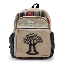 Mochila Pequeña de Cáñamo - Diseño Árbol de Bohdi - 30x22x7cm