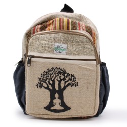Mochila Pequeña de Cáñamo - Diseño Árbol de Bohdi - 30x22x7cm
