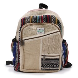 Mochila Pequeña de Cáñamo - Estilo Zigzag con Cremalleras - 30x22x7cm