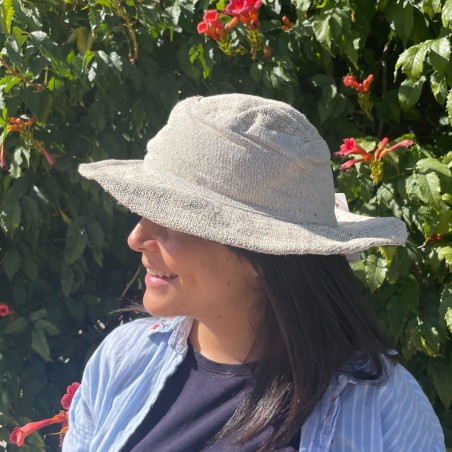 Sombrero de Festival Boho de Cáñamo y Algodón con Parches y Alambres - Natural - HEMP