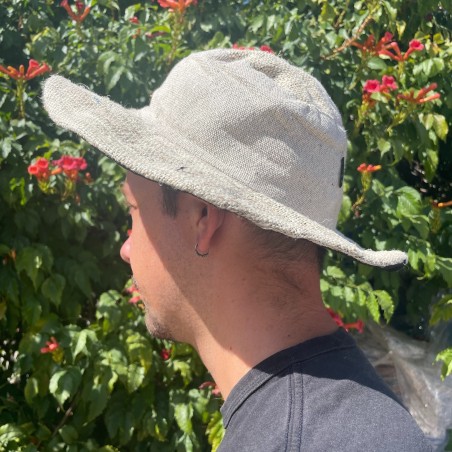 Sombrero de Festival Boho de Cáñamo y Algodón con Parches y Alambres - Natural - HEMP