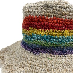 Sombrero de Festival Boho de Cáñamo y Algodón Tejido a Mano - Arcoíris