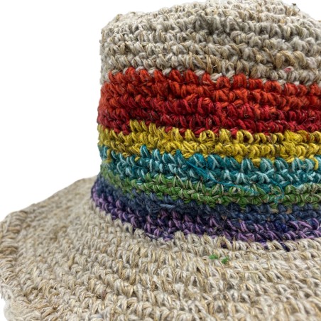 Chapéu Boho Festival feito à mão de cânhamo e algodão - Arco-íris