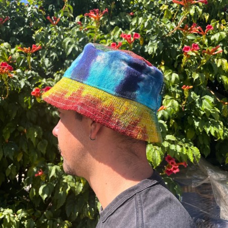 Sombrero de Festival Boho de Cáñamo y Algodón con Parches - Tiedye