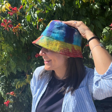 Sombrero de Festival Boho de Cáñamo y Algodón con Parches - Tiedye