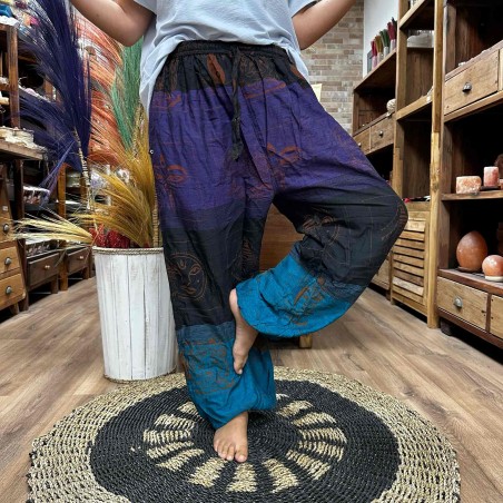 Pantalon Yoga y Festivales - Estampado Himalaya Cintura Alta - Morado -Unisex- Talla única Hippie 100% Algodon - Hombre/mujer