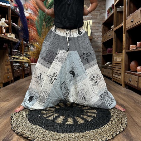 Pantalones Yoga Festivales - Estampado Aladino del Himalaya - Gris Unisex Talla única Hippie 100% Algodón Hombre/mujer