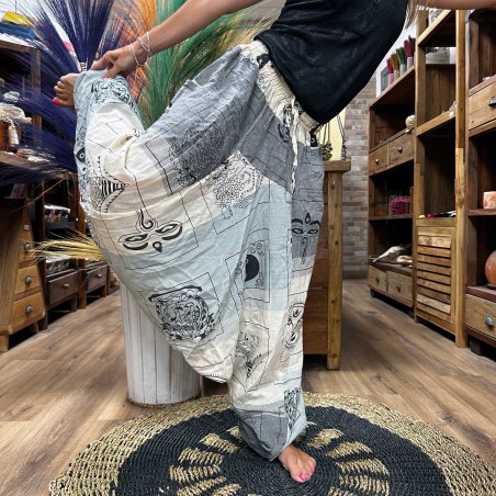 Pantalones Yoga Festivales - Estampado Aladino del Himalaya - Gris Unisex Talla única Hippie 100% Algodón Hombre/mujer