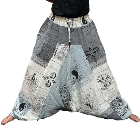 Pantalones Yoga Festivales - Estampado Aladino del Himalaya - Gris Unisex Talla única Hippie 100% Algodón Hombre/mujer