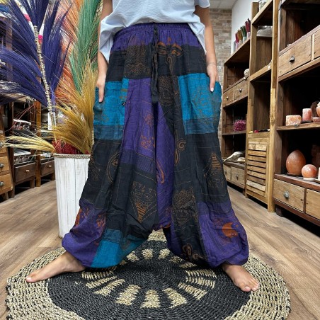 Pantalón Yoga Festivales - Estampado Aladino del Himalaya - Morado Unisex Talla única Hippie 100% Algodón Hombre/mujer