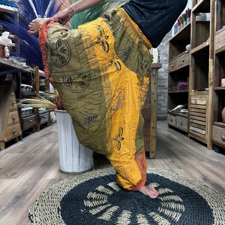 Pantalon Yoga Festivales - Estampado Aladino del Himalaya - Naranja Unisex Talla única Hippie 100% Algodón Hombre/mujer