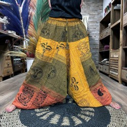 Pantalon Yoga Festivales - Estampado Aladino del Himalaya - Naranja Unisex Talla única Hippie 100% Algodón Hombre/mujer