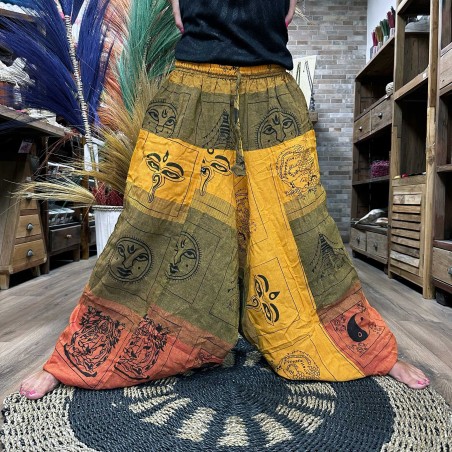 Pantalon Yoga Festivales - Estampado Aladino del Himalaya - Naranja Unisex Talla única Hippie 100% Algodón Hombre/mujer