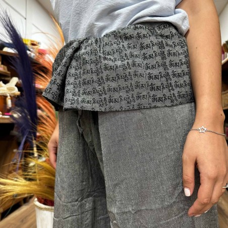 Pantalon Yoga y Festivales - Pescador Tailandés Mandala Mantra - Gris Unisex Talla única Hippie 100% Algodón Hombre/mujer
