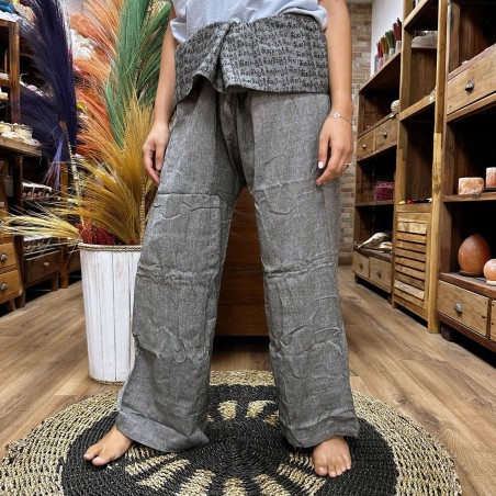 Pantalon Yoga y Festivales - Pescador Tailandés Mandala Mantra - Gris Unisex Talla única Hippie 100% Algodón Hombre/mujer