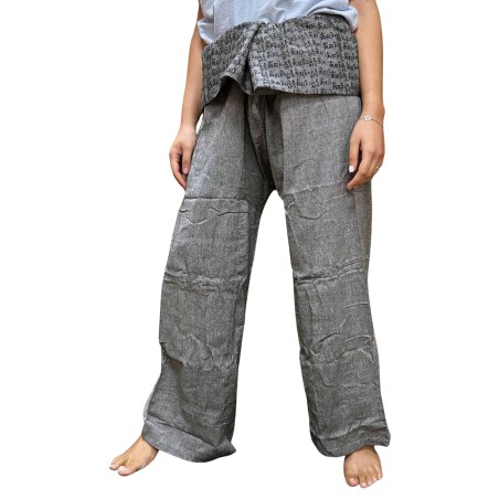 Pantalon Yoga y Festivales - Pescador Tailandés Mandala Mantra - Gris Unisex Talla única Hippie 100% Algodón Hombre/mujer