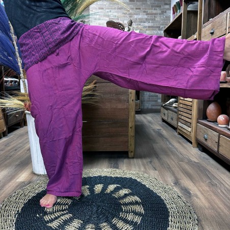 Pantalon Yoga y Festivales - Pescador Tailandés Mándala Mantra - Morado Unisex Talla única Hippie 100% Algodón Hombre/mujer