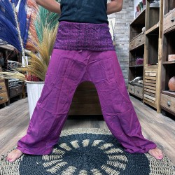 Pantalon Yoga y Festivales - Pescador Tailandés Mándala Mantra - Morado Unisex Talla única Hippie 100% Algodón Hombre/mujer
