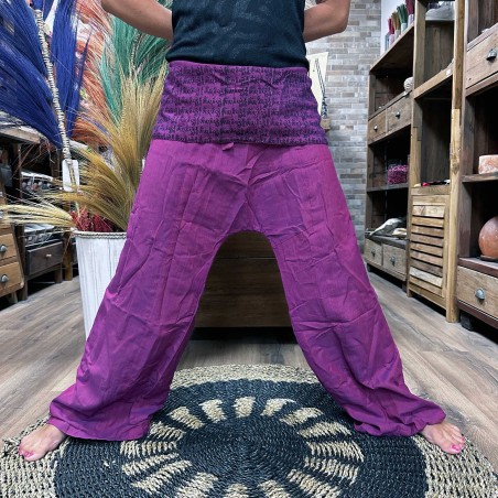 Pantalon de Yoga et Festivals - Pêcheur Thaïlandais Mandala Mantra - Violet Unisexe Taille Unique Hippie 100% Coton Hommes/Femme