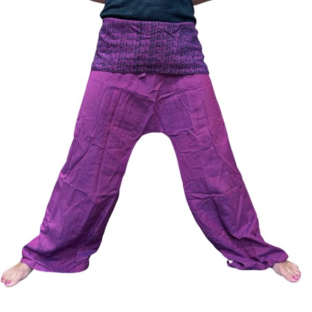 Pantalon Yoga y Festivales - Pescador Tailandés Mándala Mantra - Morado Unisex Talla única Hippie 100% Algodón Hombre/mujer