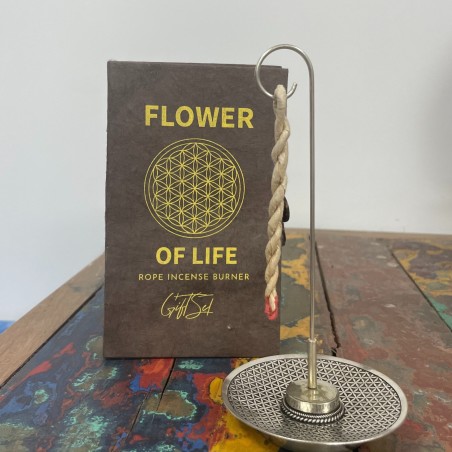 Set de Incienso de Cuerda y Soporte Plateado - Flor de la Vida