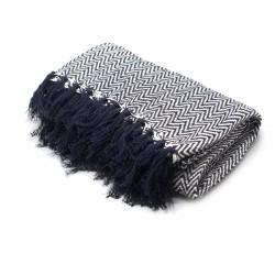 Manta Boho Comfort - 140x200cm - Azul Marino Zigzag - 100% Algodón - Hecho en India