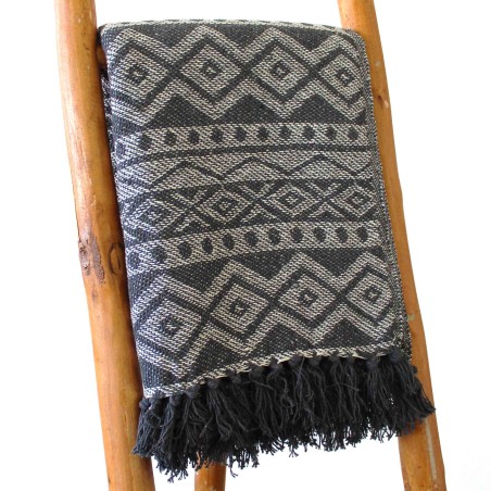 Manta Boho Comfort - 140x200cm - Gris Geométrico - 100% Algodón - Hecho en India