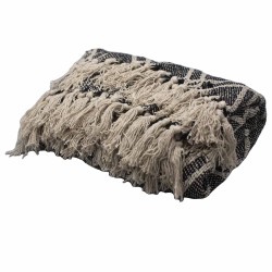 Manta Boho Comfort - 140x200cm - Negro y Beige - 100% Algodón - Hecho en India