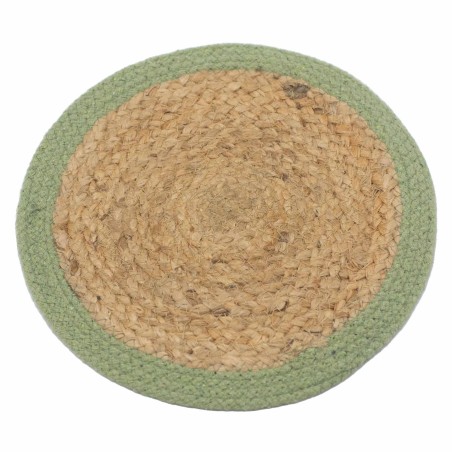 Mantel Individual Natural - Yute y Algodón 30cm - Borde Oliva - Hecho en India