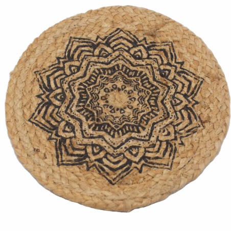 Mantel Individual Natural - Yute y Algodón 30cm - Estampado Mandala - Hecho en India