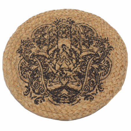 Mantel Individual Natural - Yute - Estampado Hamsa Mano Fátima - Hecho en India