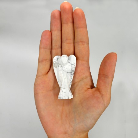 Angel de Piedra Preciosas Tallado a mano - Howlita Blanca - 8cm