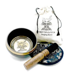 Handmade and engraved Tibetan bowl gift set -...