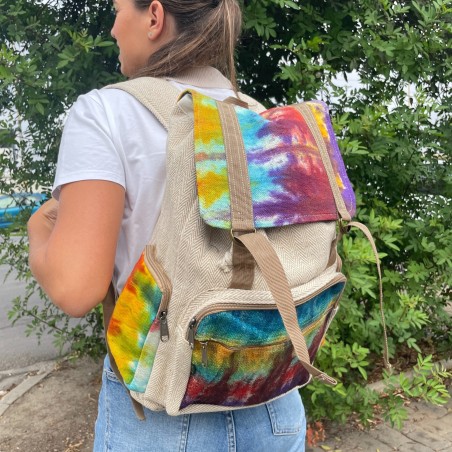 Large Square Hemp Backpack Tiedye